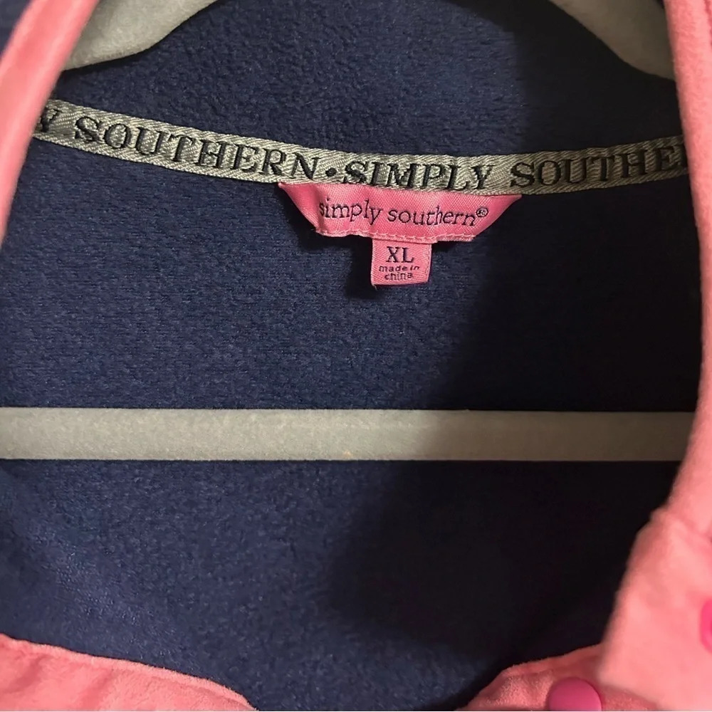Simply Southern Navy Hot Pink Simply Snap Fleece Pullover XL - Picture 3 of 5